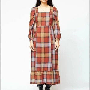 Gravel and Gold Velutina Maxi Dress in Plaid size Small